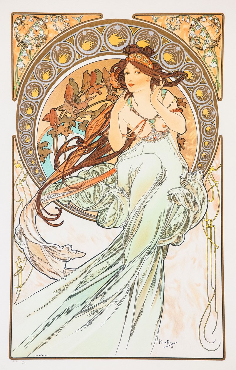 La Musica A Művészetek sorozatból, 1898. alkotó: Alphonse Mucha
