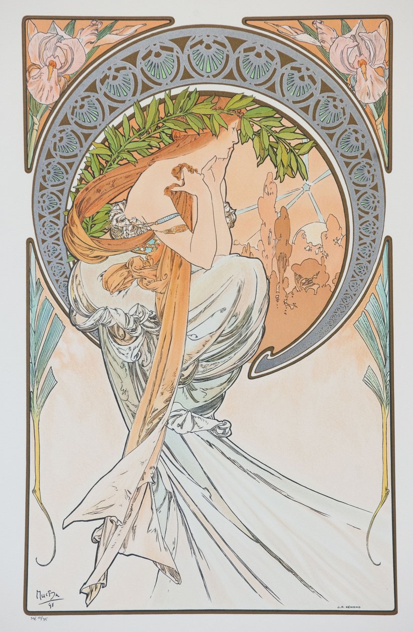 La Poesia A művészetek sorozatból, 1898. alkotó: Alphonse Mucha