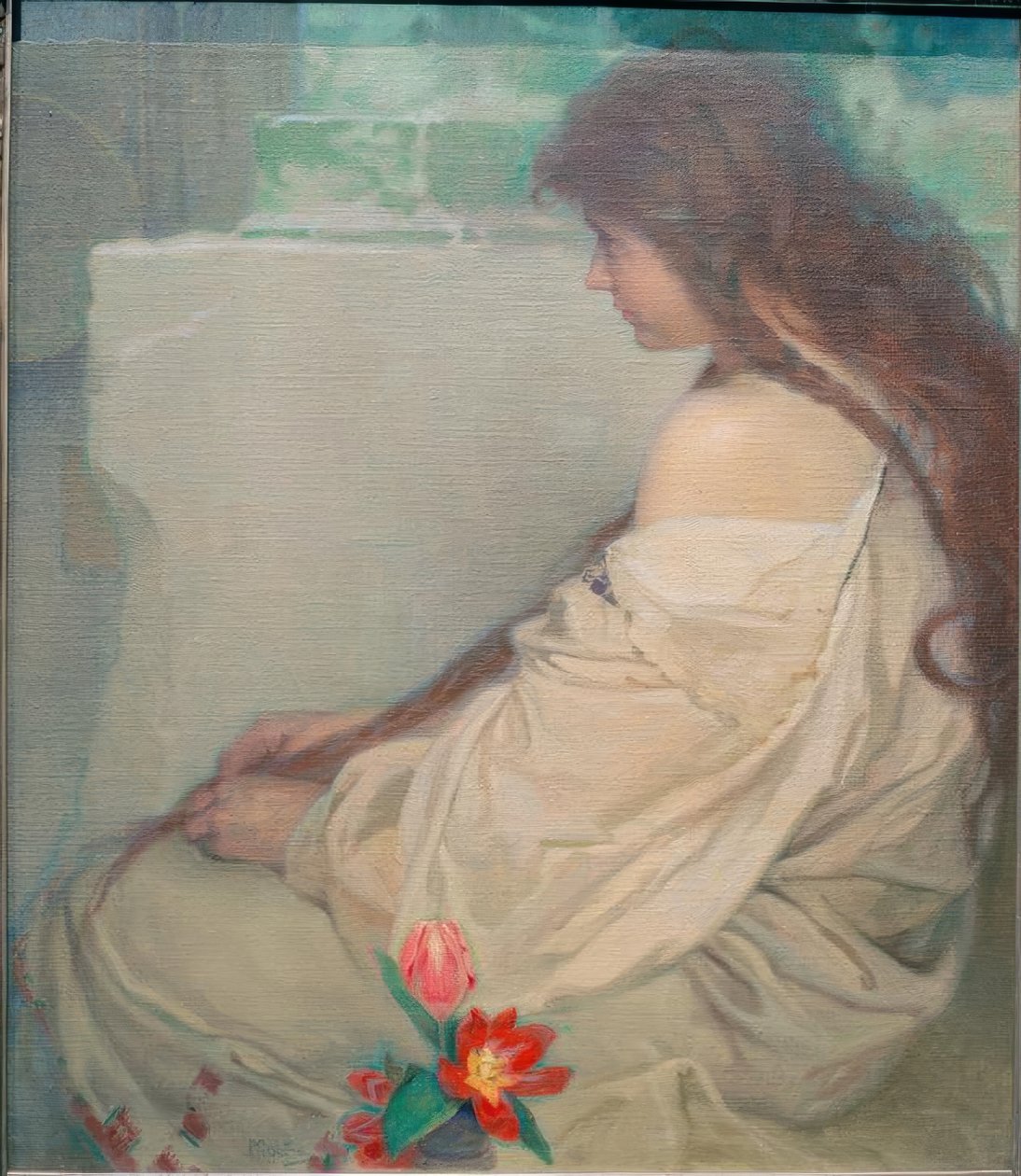 Lány tulipánnal alkotó: Alphonse Mucha