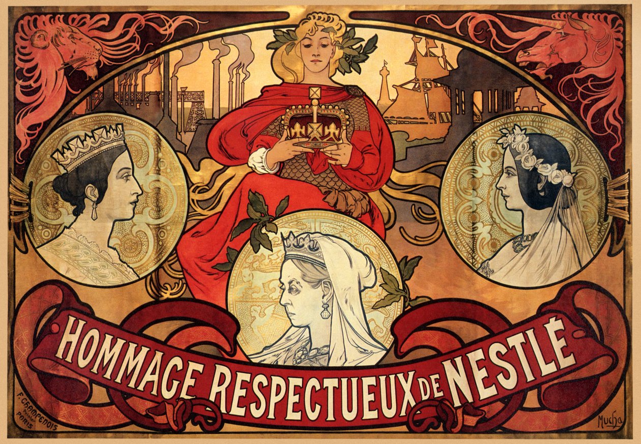 A Nestlét reklámozó plakát, Viktória királynő gyémánt-jubileuma, 1897 alkotó: Alphonse Mucha