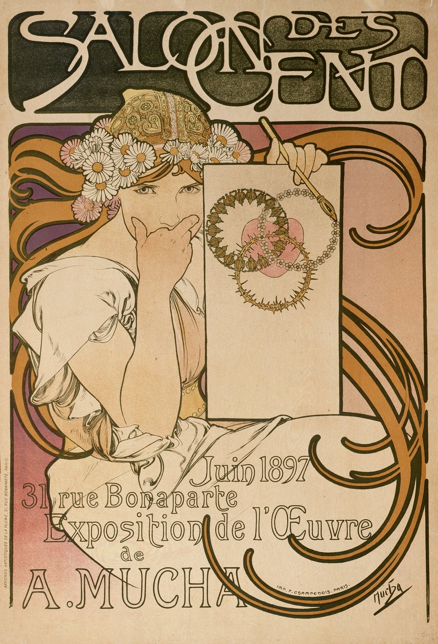 Plakát Alphonse Muchas kiállításhoz a Salon des Cent-ben, Párizs, Franciaország, 1897 alkotó: Alphonse Mucha