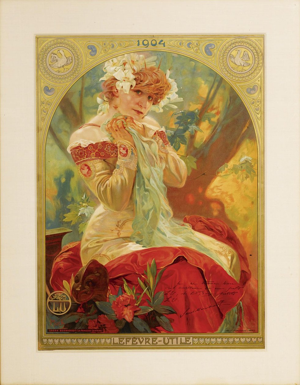 Lefèvre-Utile plakátja. Sarah Bernhardt Melissinde szerepében a La Princesse Lointaine című filmben, E alkotó: Alphonse Mucha