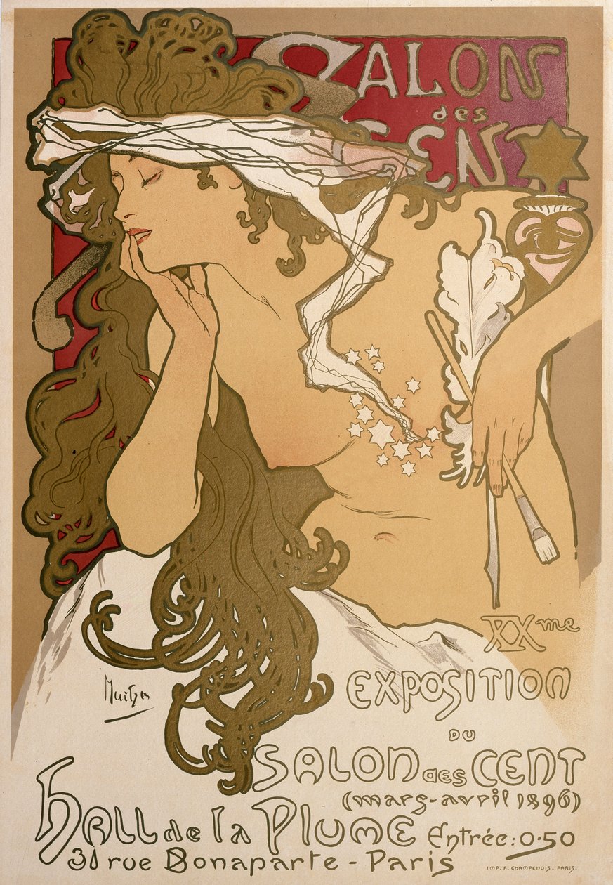 Plakát a XX. kiállításhoz a Salon des Cent-ben, Párizs, Franciaország, 1896. alkotó: Alphonse Mucha