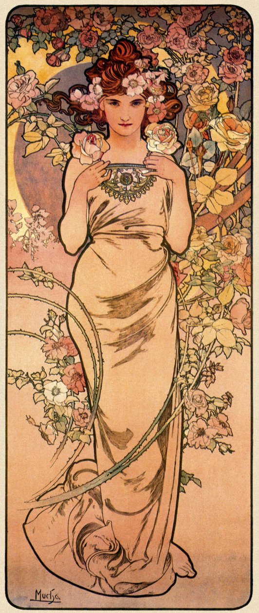 Rose, A négy virág című sorozatból, 1897 alkotó: Alphonse Mucha
