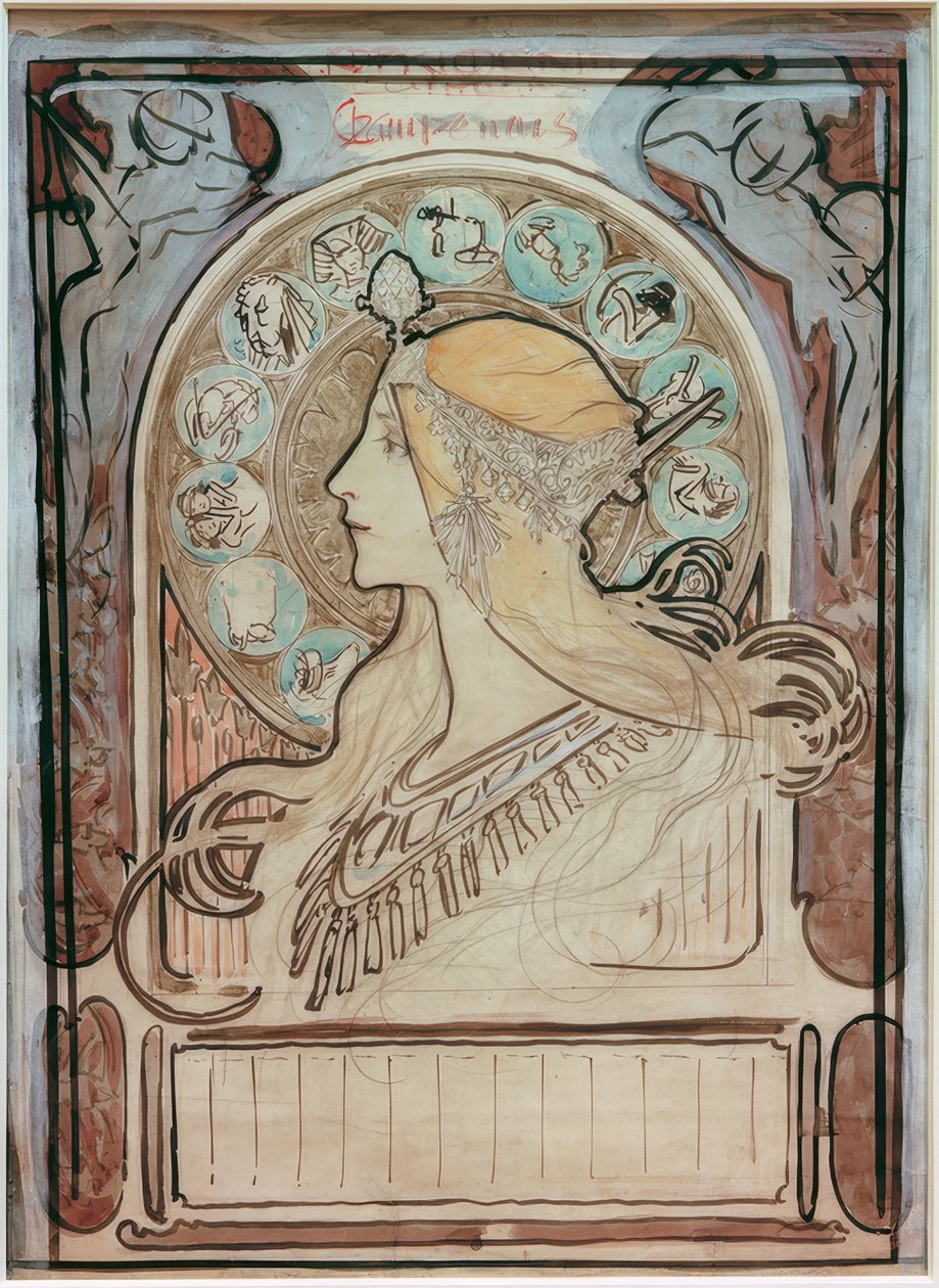 Tanulmány a Zodiaque-ról alkotó: Alphonse Mucha