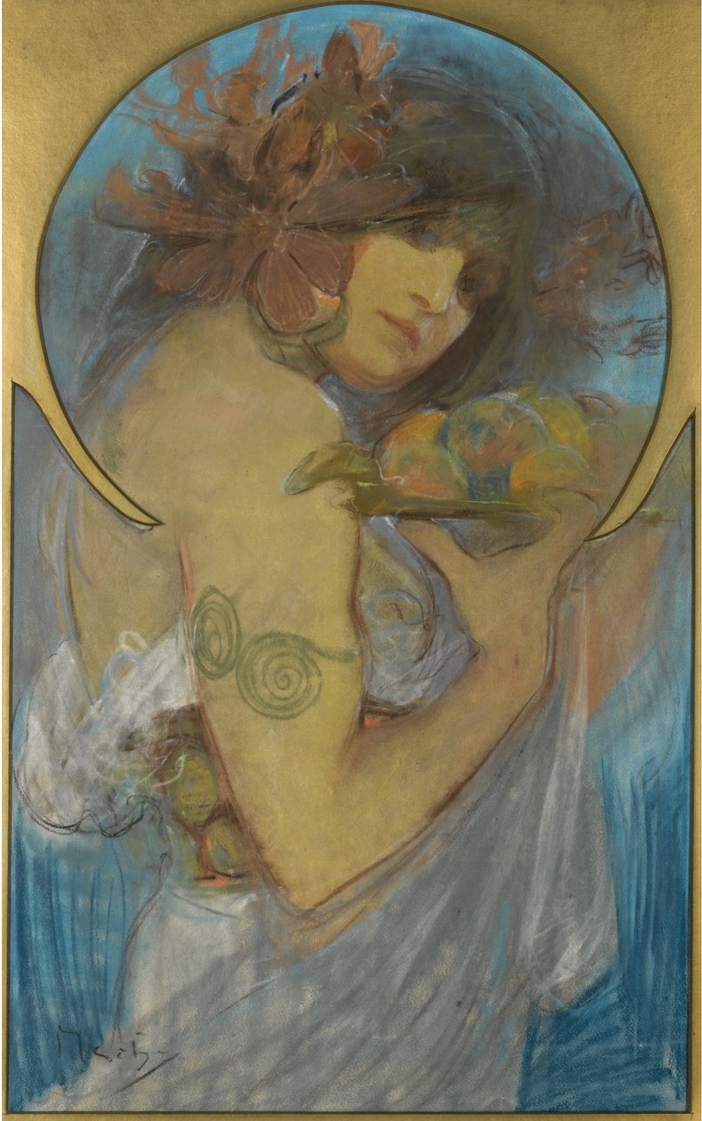 Tanulmány egy posztergyümölcsért alkotó: Alphonse Mucha