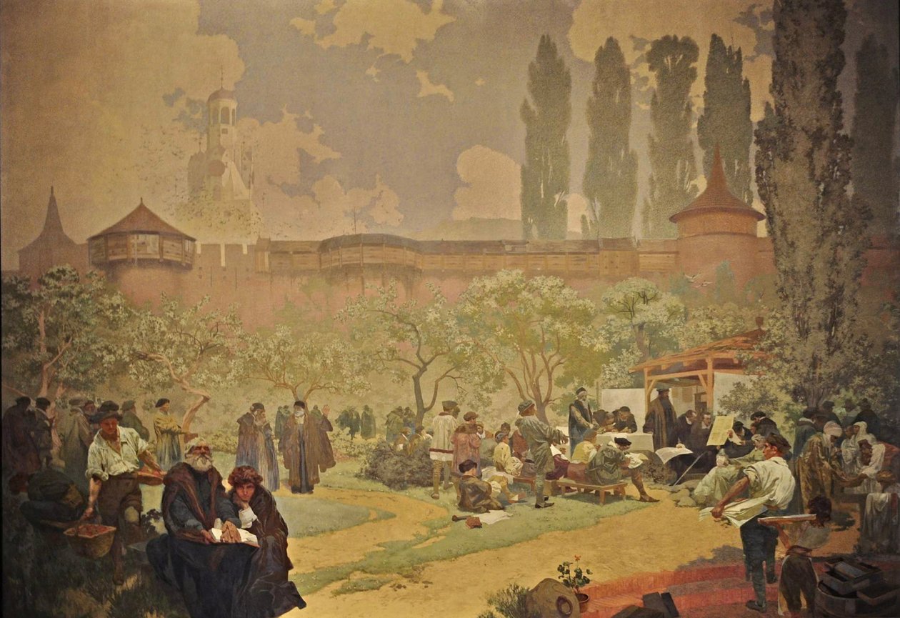 A Kralicei Biblia nyomtatása Ivancicében A szláv eposz ciklus alkotó: Alphonse Mucha