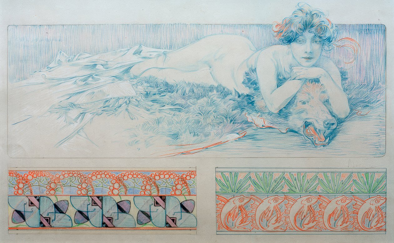 Előzetes rajz a 4. panelhez alkotó: Alphonse Mucha