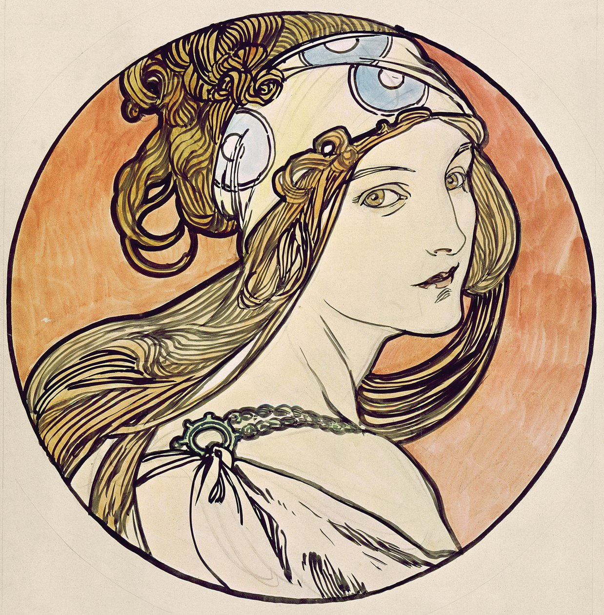 Nő egy fejkendővel alkotó: Alphonse Mucha