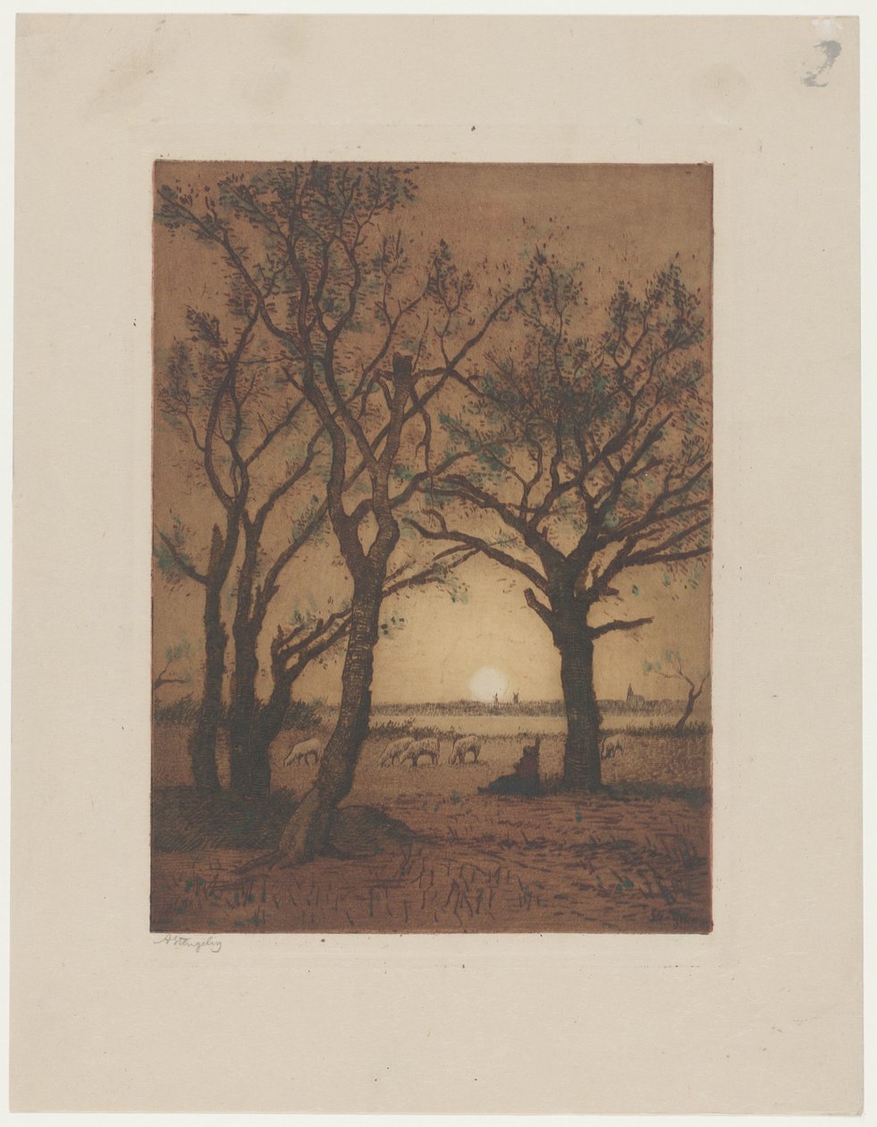 Táj juhokkal naplementekor Esti táj juhokkal Drenthében alkotó: Alphonse Stengelin (signed by artist)