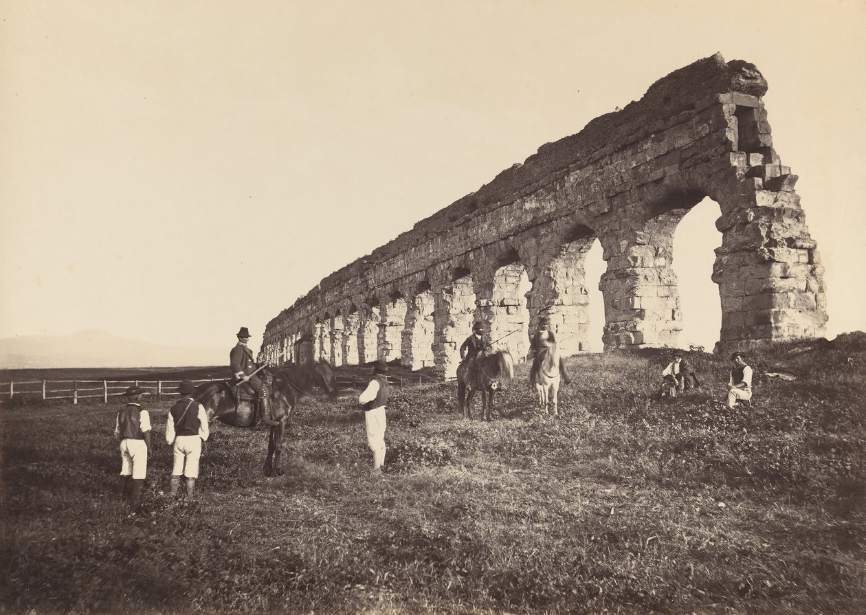 [Men on Horse by Roman Aqueduct], 1860-as évek. alkotó: Altobelli and Molins.