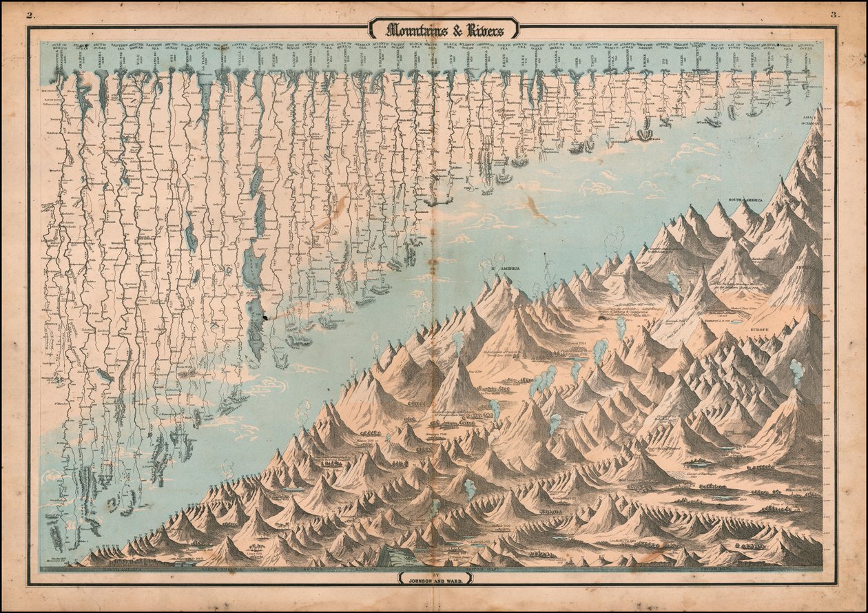 Ca. 1863 hegyek és folyók összehasonlító térképe alkotó: Alvin Jewett Johnson