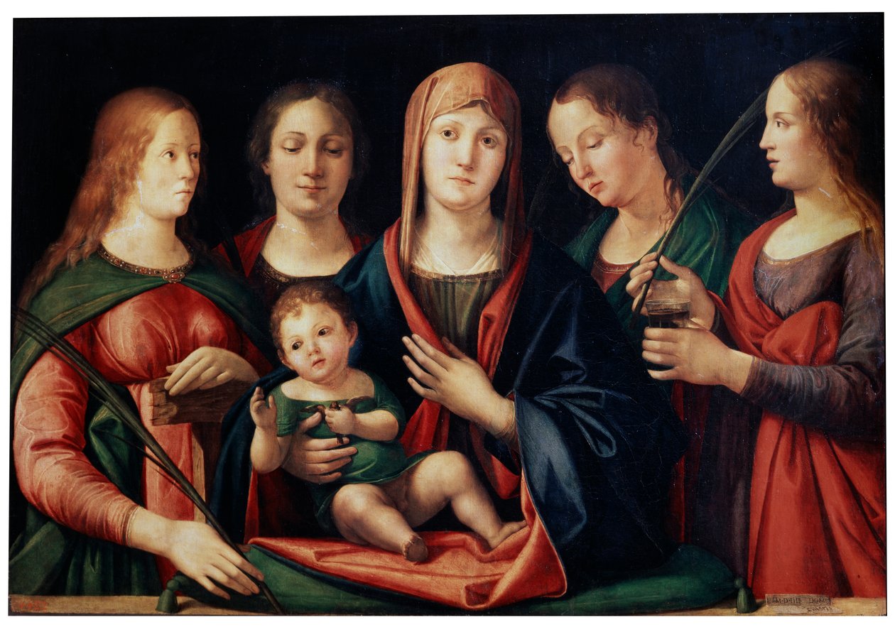 Madonna és gyermeke Mária Magdolnával, Szent Katalinnal és két szenttel, 1504 alkotó: Alvise Vivarini
