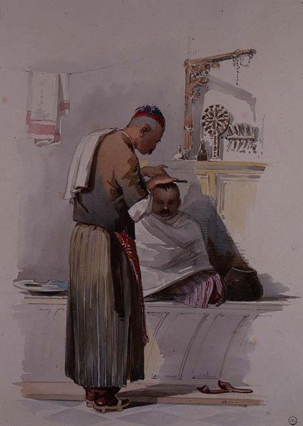Egy borbély, 1855 körül alkotó: Amadeo Preziosi