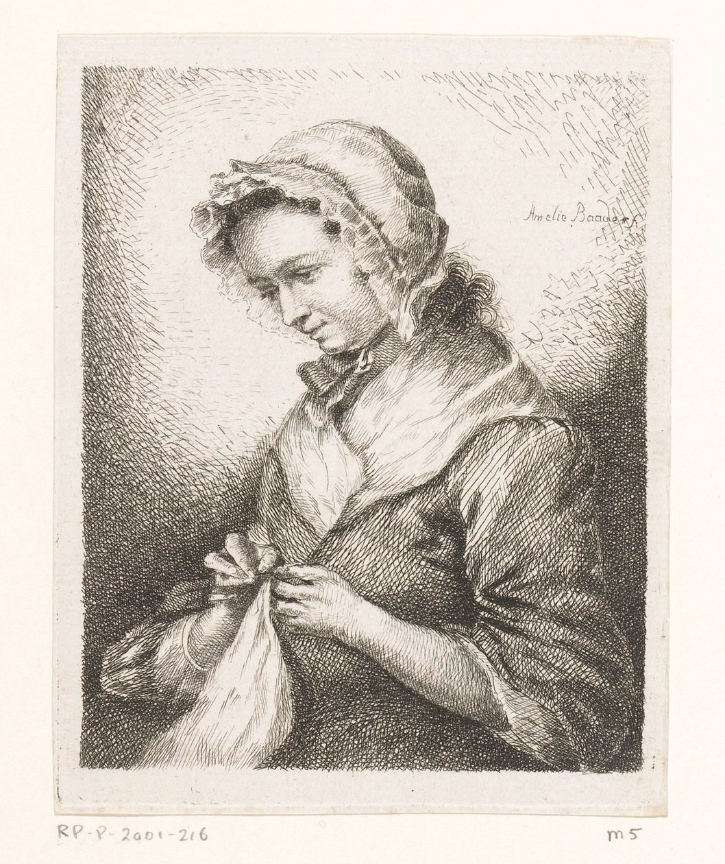 Georg Friedrich Schmidt művész feleségének portréja, varrás alkotó: Amalie Baader