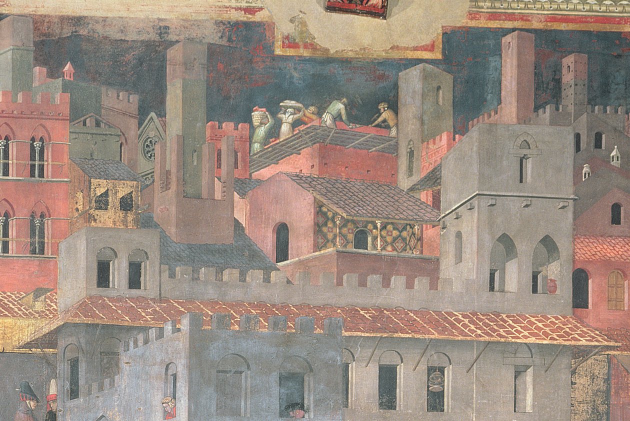 Részlet a jó kormányzásról a városban, 1338-40 freskó alkotó: Ambrogio Lorenzetti