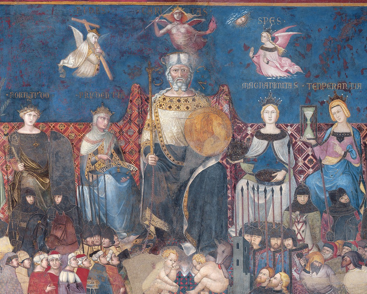 Részlet a Jó kormányzás allegóriájából, 1338-40 freskó alkotó: Ambrogio Lorenzetti