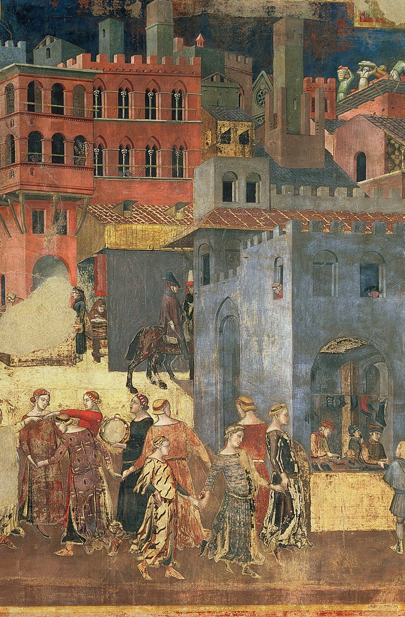Jó kormányzás a városban, 1338-40 részlet az 57868 freskóból alkotó: Ambrogio Lorenzetti