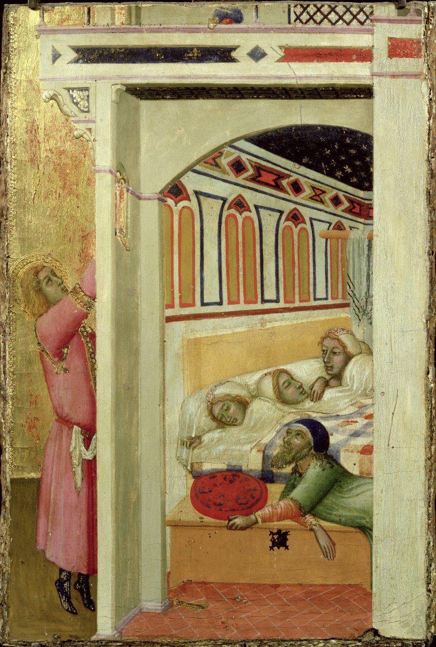 Bari Szent Miklós jótékonysága (tempera fán) alkotó: Ambrogio Lorenzetti