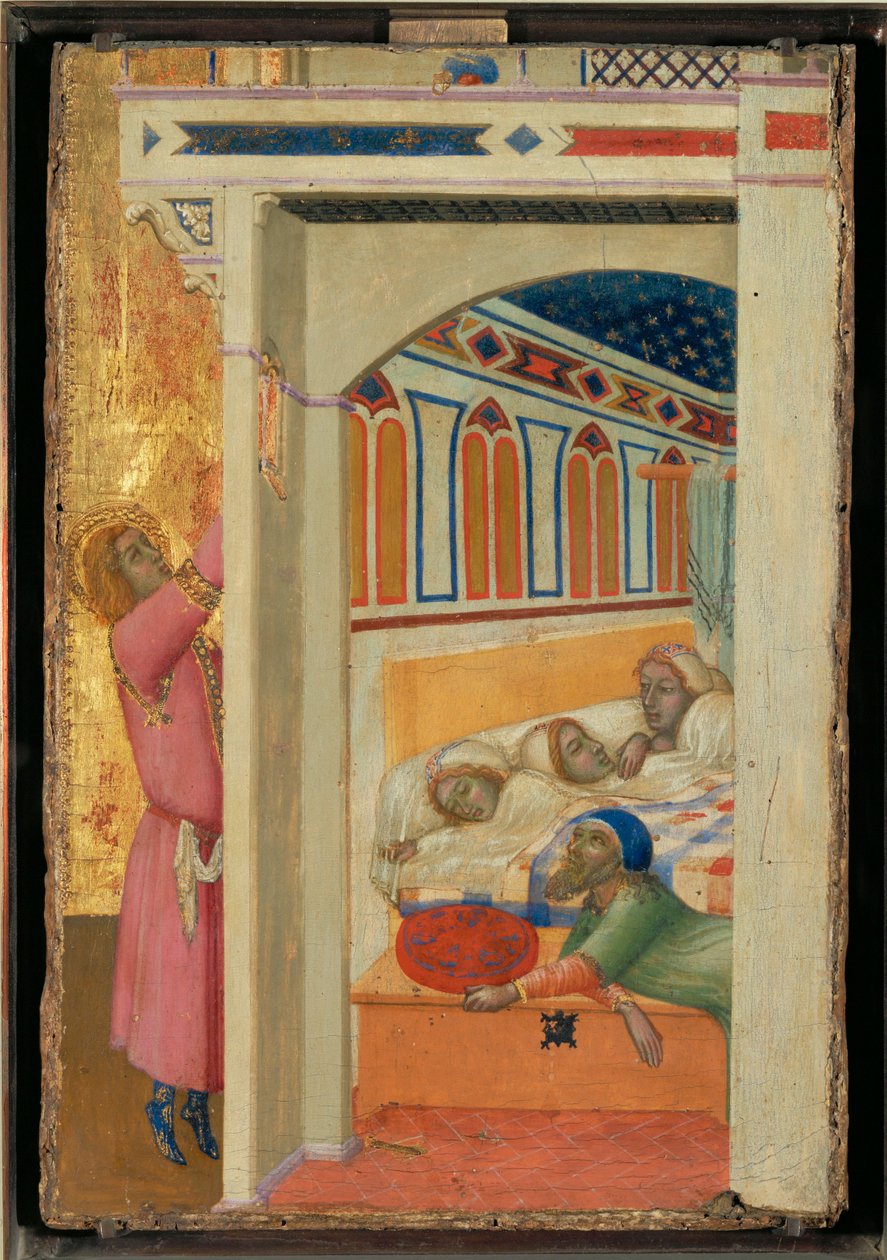Bari Szent Miklós hozományt ajánl szegény lányoknak Bari Szent Miklós ... alkotó: Ambrogio (circle of) Lorenzetti