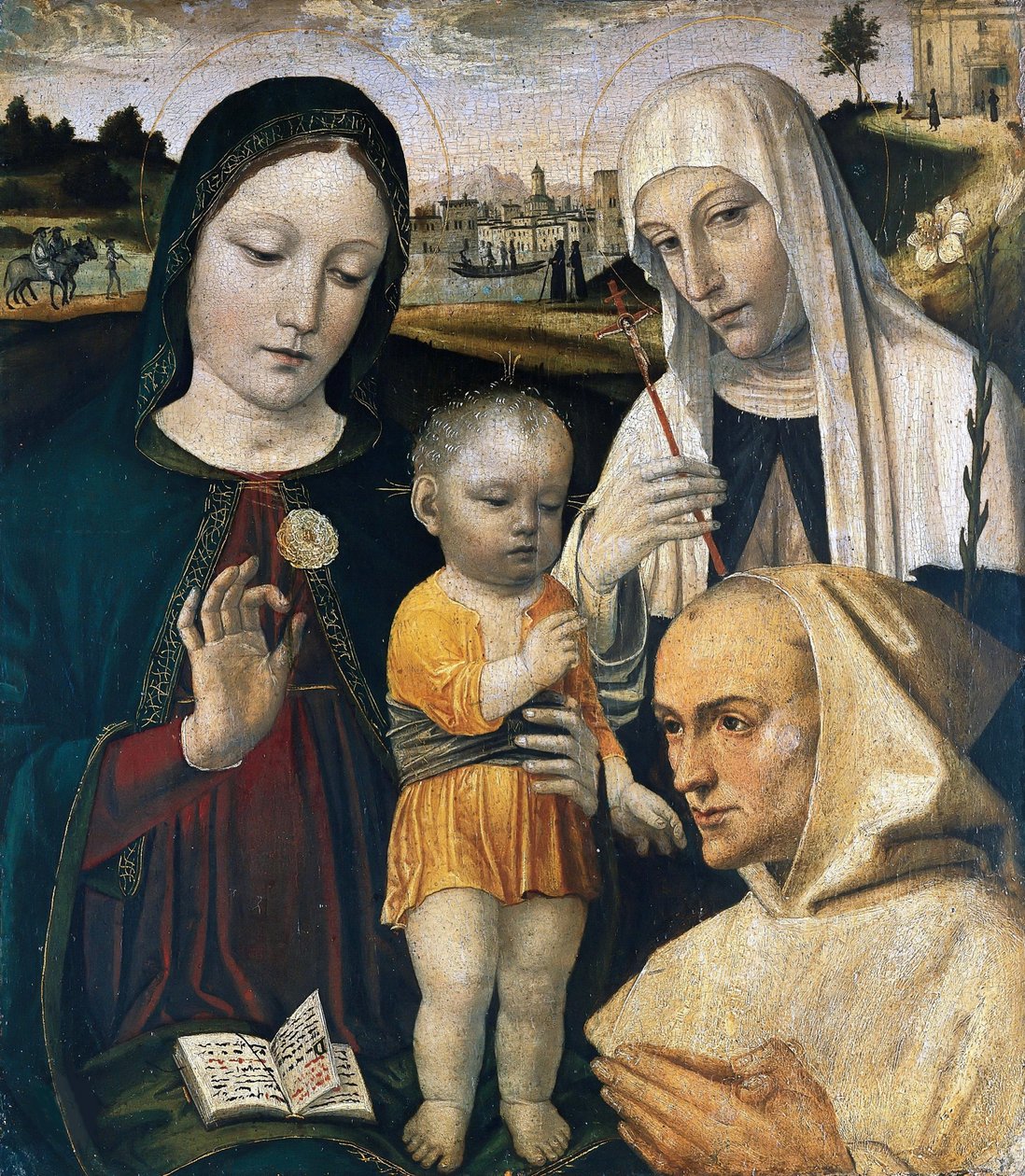 Madonna és gyermeke, Sienai Szent Katalin és egy karthauzi szerzetes, c. 1490. alkotó: Ambrogio Bergognone