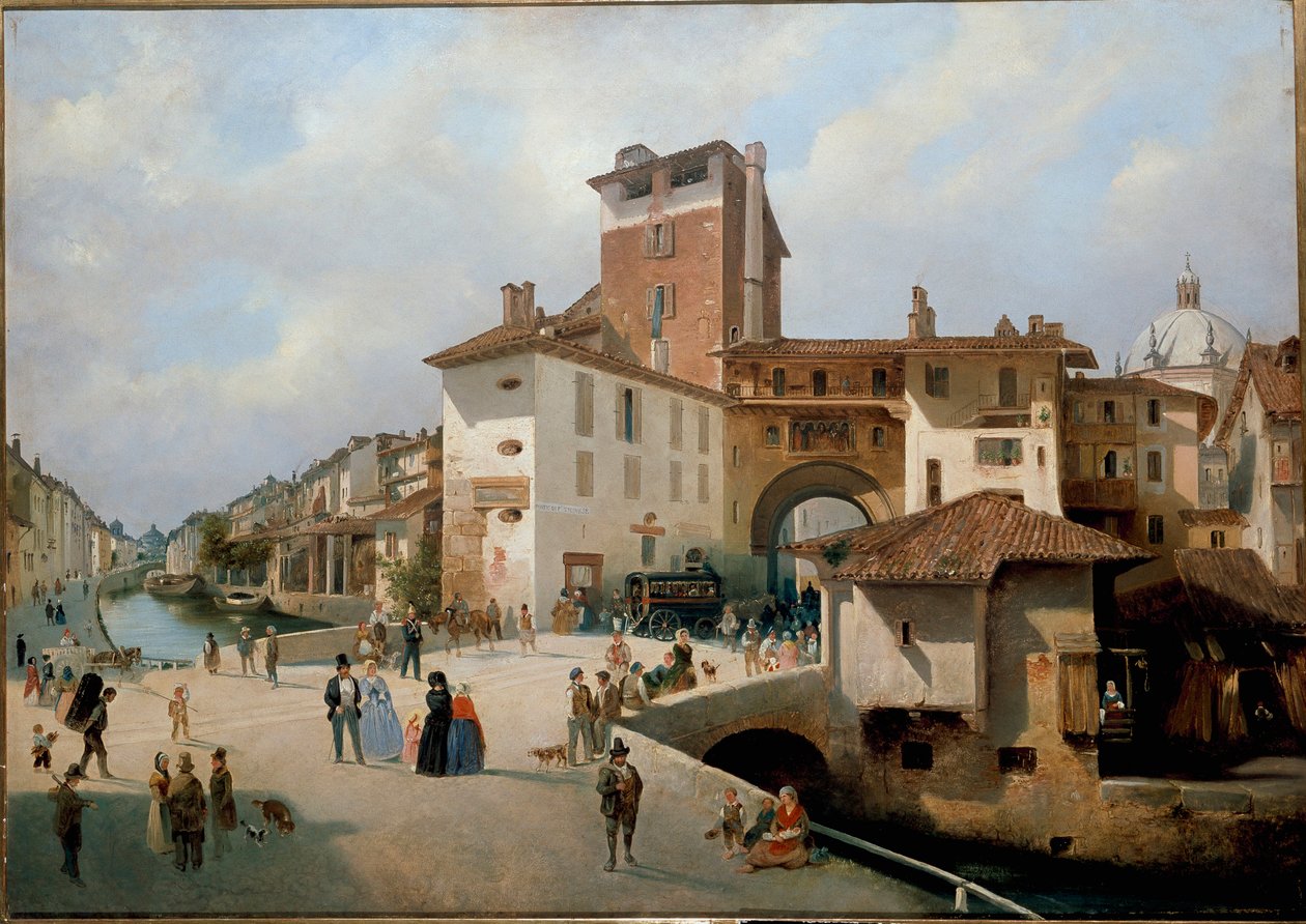 Kilátás a Ticinese kapura, Milánó (festmény alkotó: Ambrogio Fermini