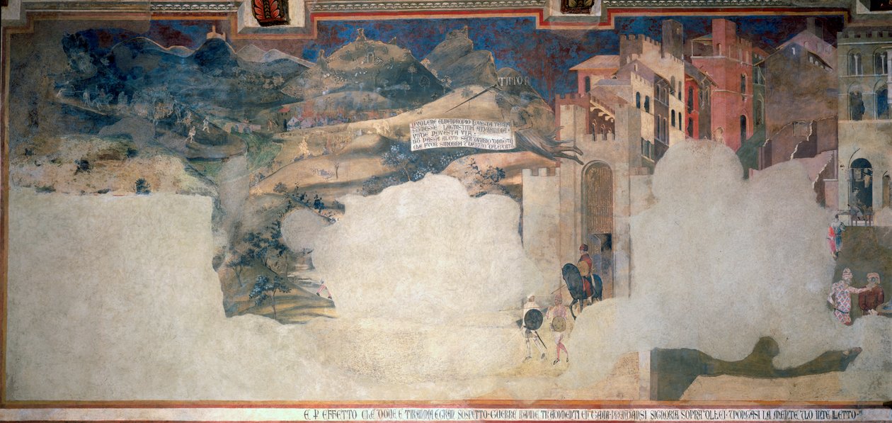 A rossz kormány allegóriája, részlet a Sala della Pace-ből a Palazzo Pubblico-ban, Siena alkotó: Ambrogio Lorenzetti