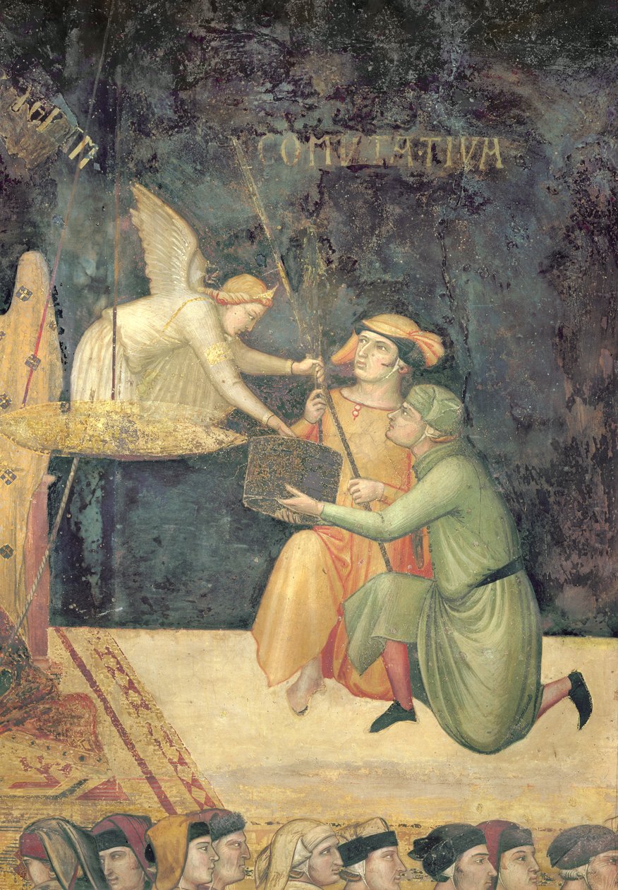 A jó kormányzás allegóriája, a kommutatív igazságszolgáltatás hatásának részlete, 1338-40 alkotó: Ambrogio Lorenzetti