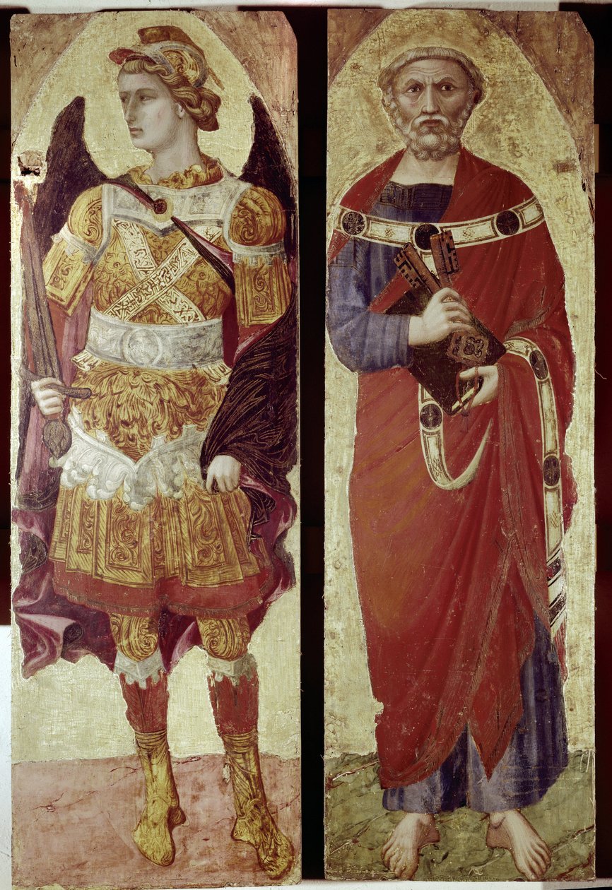 Mihály arkangyal és Szent Péter, poliptikus részlet (tempera fán alkotó: Ambrogio Lorenzetti