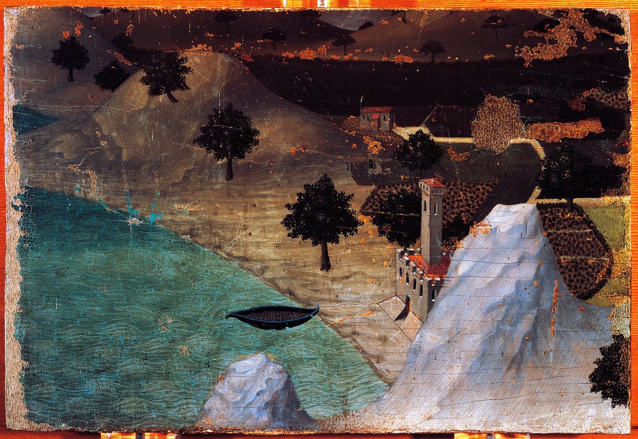 Tóparti kastély, Ambrogio Lorenzetti (1319-1347), festmény fára, 22x33 cm. alkotó: Ambrogio Lorenzetti
