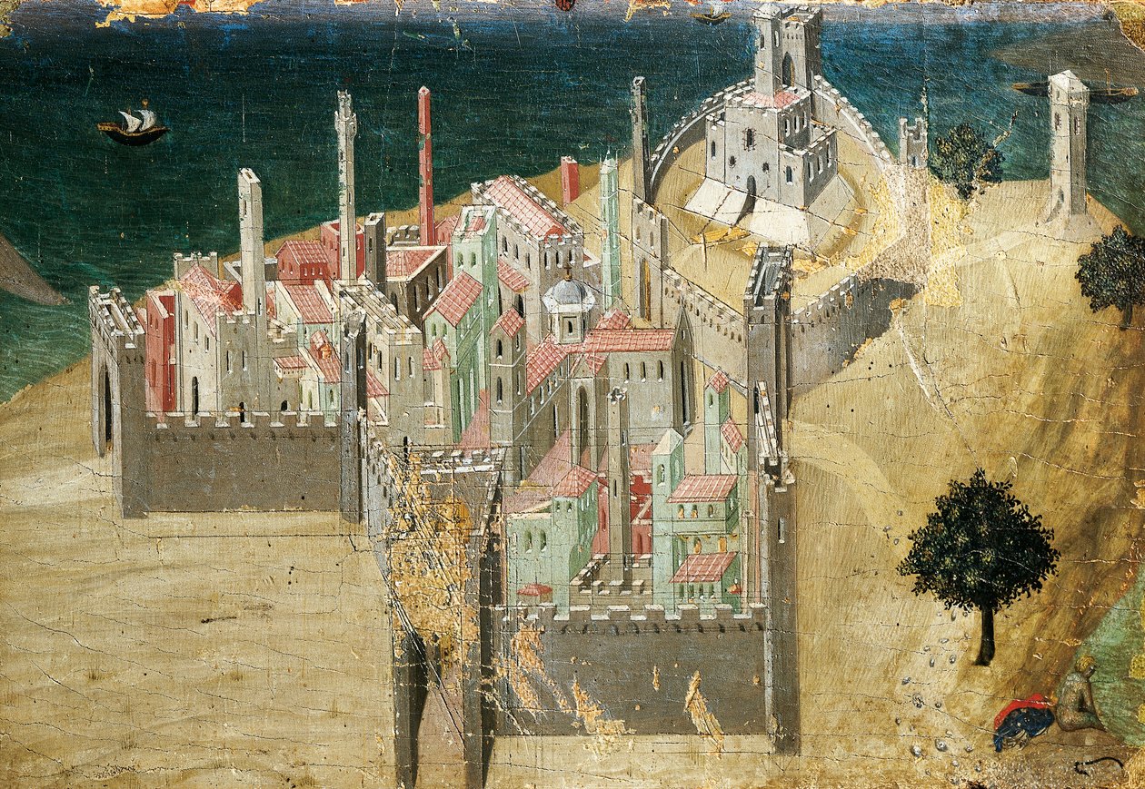 Város a tenger mellett, Ambrogio Lorenzetti (1290-kb. 1348) Tempera és arany fán, 22,5x33,5 cm alkotó: Ambrogio Lorenzetti