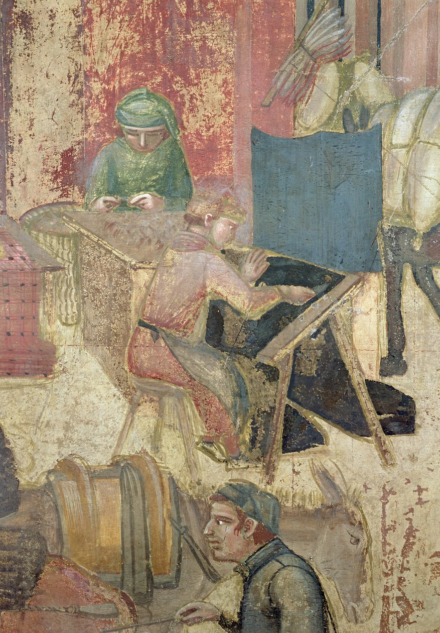 A jó kormányzás hatásai a városban, takácsok részlete, 1338-40 alkotó: Ambrogio Lorenzetti