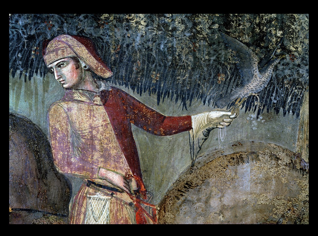 A jó kormányzás hatásai a vidéken, részlet egy solymászról, 1388-40 alkotó: Ambrogio Lorenzetti