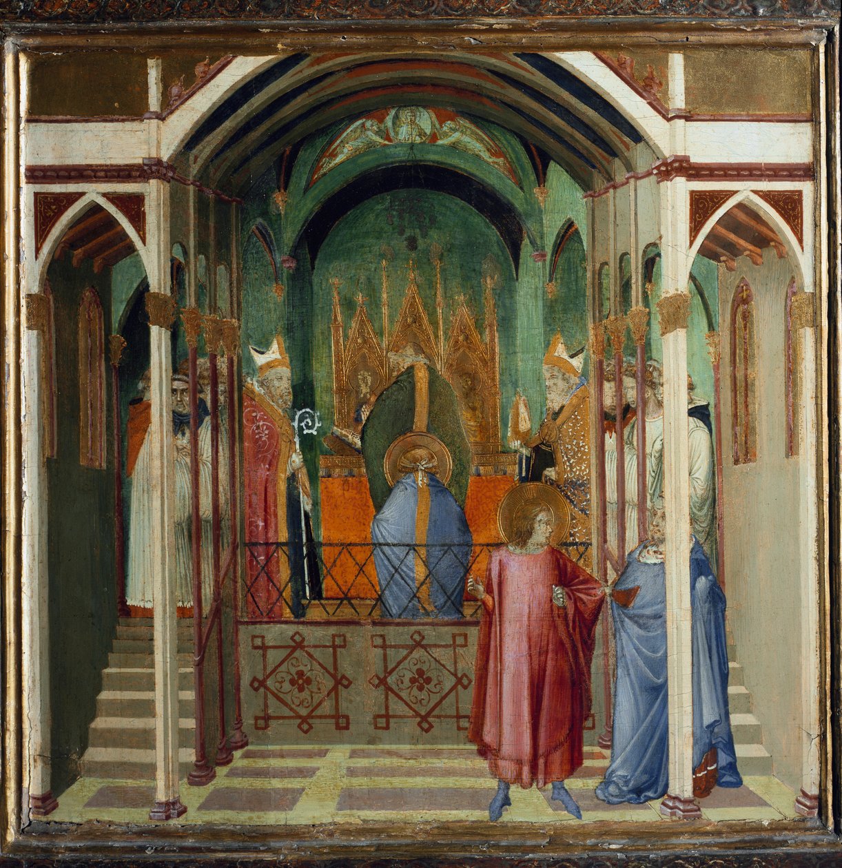 Miklós megválasztása myrai püspökké. Jelenetek Szent Miklós életéből (Tempera fán alkotó: Ambrogio Lorenzetti