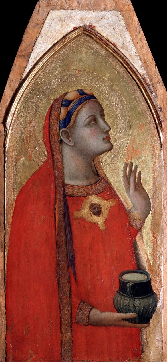 Mária Magdolna (a Szűz és gyermek bal oldali panelje) - tempera és arany a panelen alkotó: Ambrogio Lorenzetti