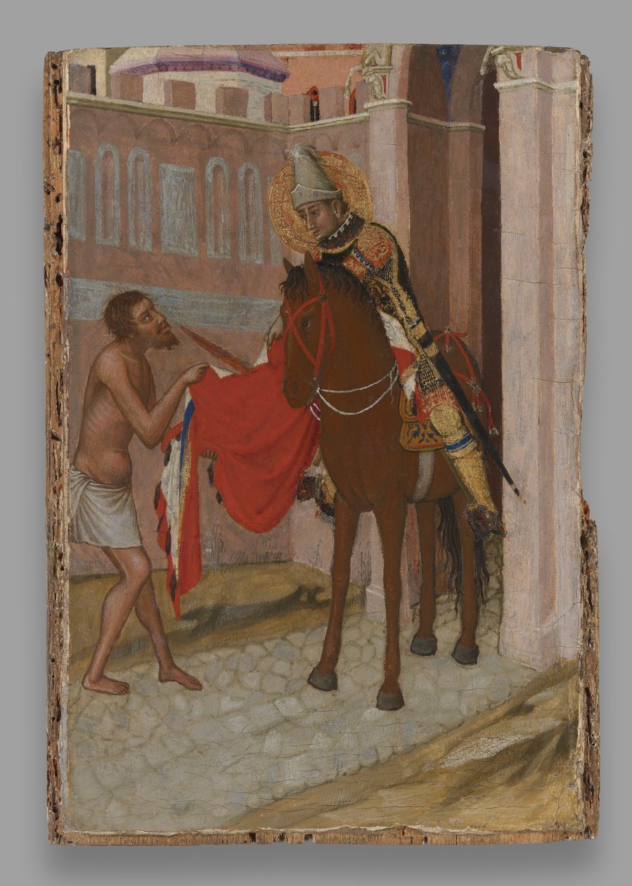 Tours-i Szent Márton, aki felosztja köpenyét egy koldussal alkotó: Ambrogio Lorenzetti