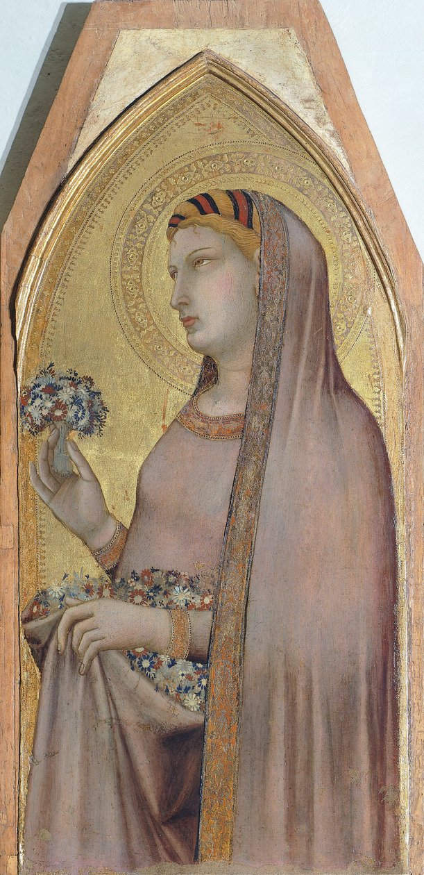 Szent Dorottya, részlet a triptichonról, amely Madonnát és gyermekét Mária Magdolnával és Szent Dorottyát ábrázolja Ambrogio Lorenzettitől (1290-kb. 1348), olaj, fa alkotó: Ambrogio Lorenzetti