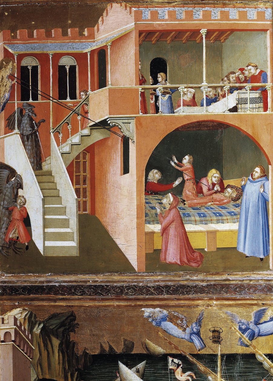 A halott gyermek feltámadása. Jelenetek Szent Miklós életéből (Tempera fán alkotó: Ambrogio Lorenzetti