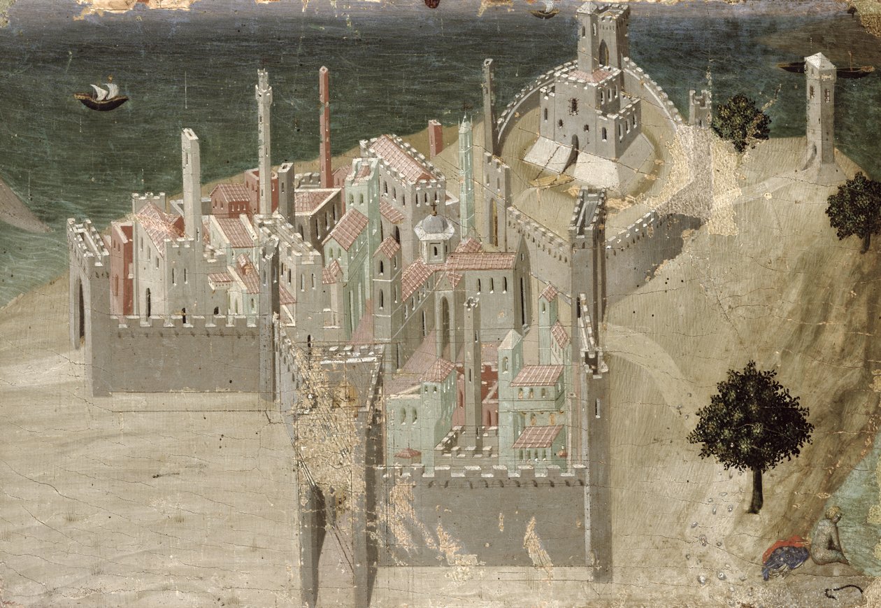 Kilátás a tengerparti városra (olaj, panel) alkotó: Ambrogio Lorenzetti