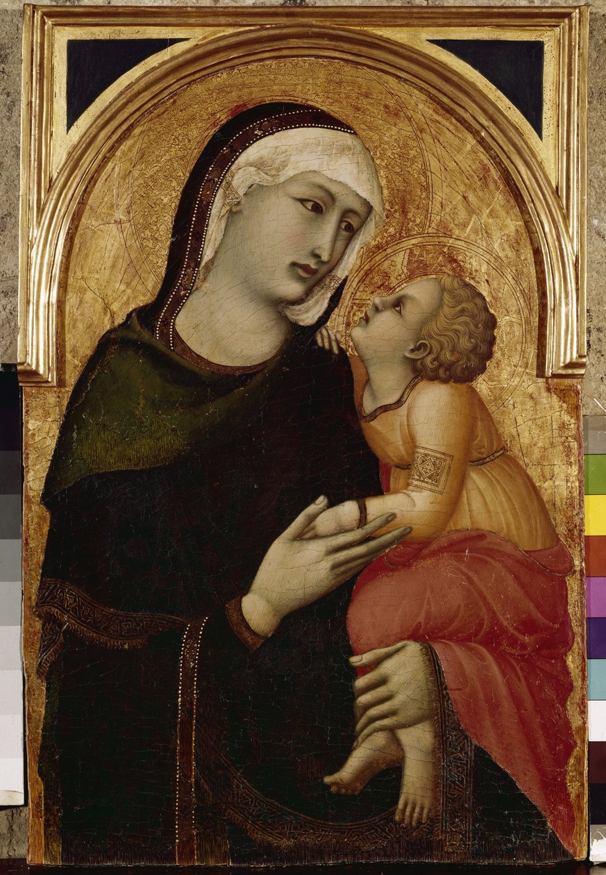 Szűz és gyermek (tempera és aranylevél a fán alkotó: Ambrogio Lorenzetti