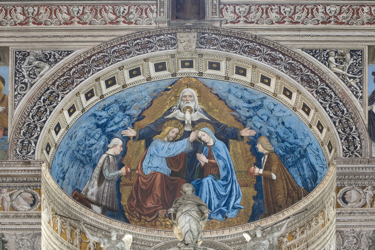 Szűz Mária koronázása Istennel és Szentlélekkel Francesco és Ludovico Sforza között alkotó: Ambrogio da Fossano (c.1460 1523)