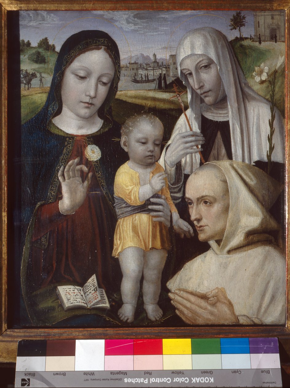 Madonna és gyermeke, Sienai Szent Katalin és egy karthauzi szerzetes alkotó: Ambrogio da Fossano (c.1460 1523)