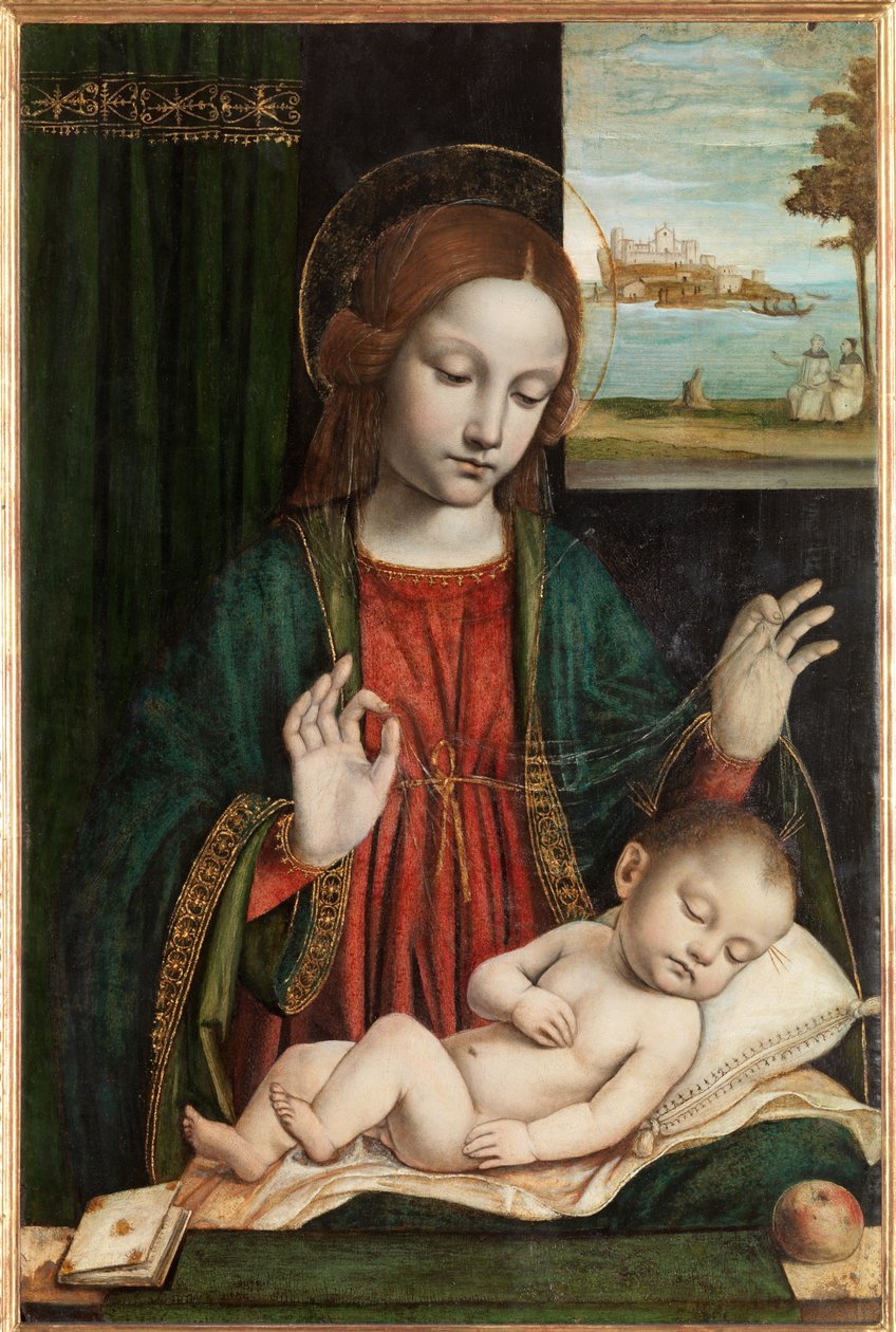 Madonna és alvó gyermek (A fátyol Madonna) alkotó: Ambrogio da Fossano (c.1460 1523)