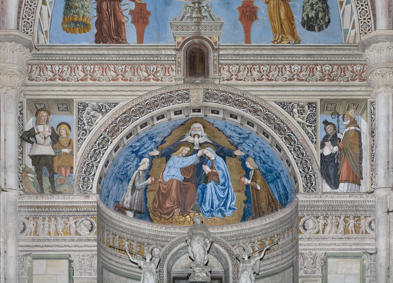 Szűz Mária koronázása Istennel és Szentlélekkel Francesco és Ludovico Sforza között, 1500-1522 alkotó: Ambrogio da Fossano