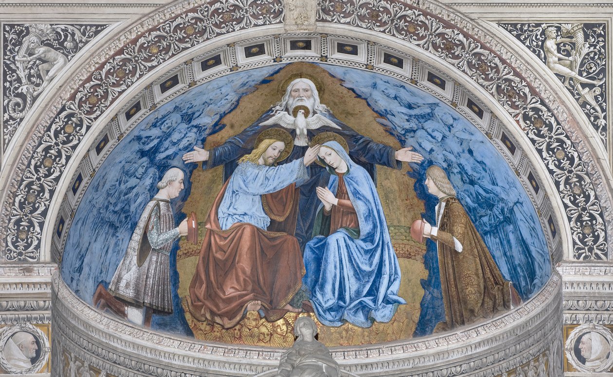 Szűz Mária koronázása Istennel és Szentlélekkel Francesco és Ludovico Sforza között, 1500-1522 alkotó: Ambrogio da Fossano