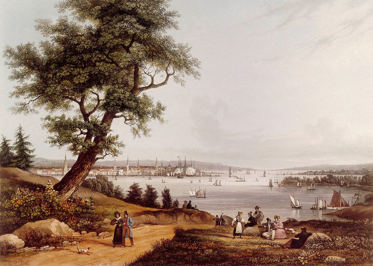 Kilátás New York városára 1840-ben. Louis Ambroise Garneray (1783-1857) litográfiája. Párizs. B.N. alkotó: Ambroise Louis Garneray
