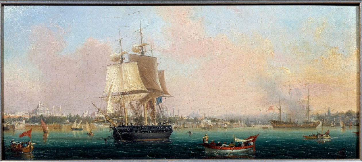 A La Belle Choule feltűnik Konstantinápolyban Ambroise Louis Garneray (1783-1857) 19. századi Sevres festménye, Porcelán Manufaktúra alkotó: Ambroise Louis Garneray