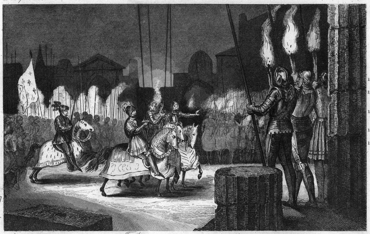 VIII. Károly 1494-ben belép Rómába, hogy Kelet császárává nyilvánítsák – VIII. Károly (1470-1498) 1494. december 31-én lépett be Rómába. Kelet császárává nyilvánították, mielőtt Nápolyba ment volna, hogy ott jogait érvényesítse – 1825-ös metszet a „ Histoi alkotó: Ambroise Tardieu