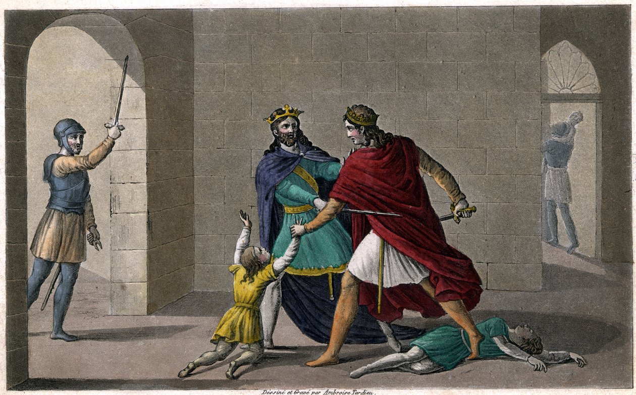 Childebert I hagytam, hogy Clotaire (Clothaire) lemészárolja bátyjuk, Clodomir, Orléans királyának gyermekeit, akinek államain osztoznak. Ambroise Tardieu tervezte és metszett 1825-ben. alkotó: Ambroise Tardieu