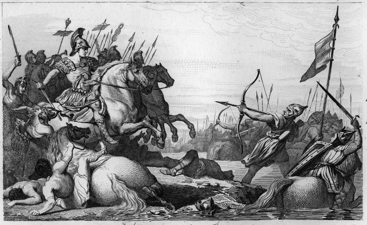 Clodion, The Hairy (c428-47) Aetius - Clodion dit "" Le Chevelu"" (kb. 428-kb. 448), a merovingok őse, a szaliánusok frank vezetője - veresége után visszavonul a hídon keresztül - Clodion legyőzte Aetius, Valentinien III tábornoka, aki alkotó: Ambroise Tardieu